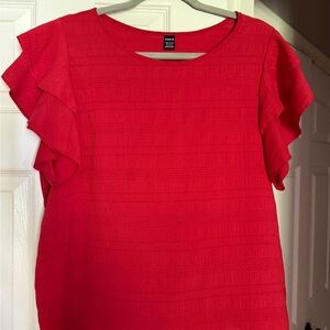 SHEIN Red Ruffle Sleeve Blouse